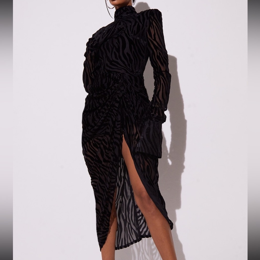PrettyLittleThing Black Zebra Asymmetrical Dress